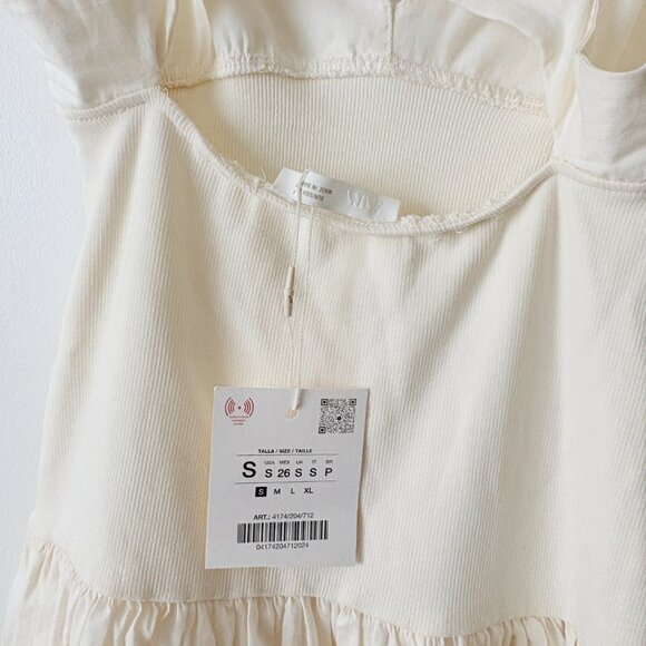 Zara Poplin Midi Dress NWT Beige White Size Small - Picture 7 of 8